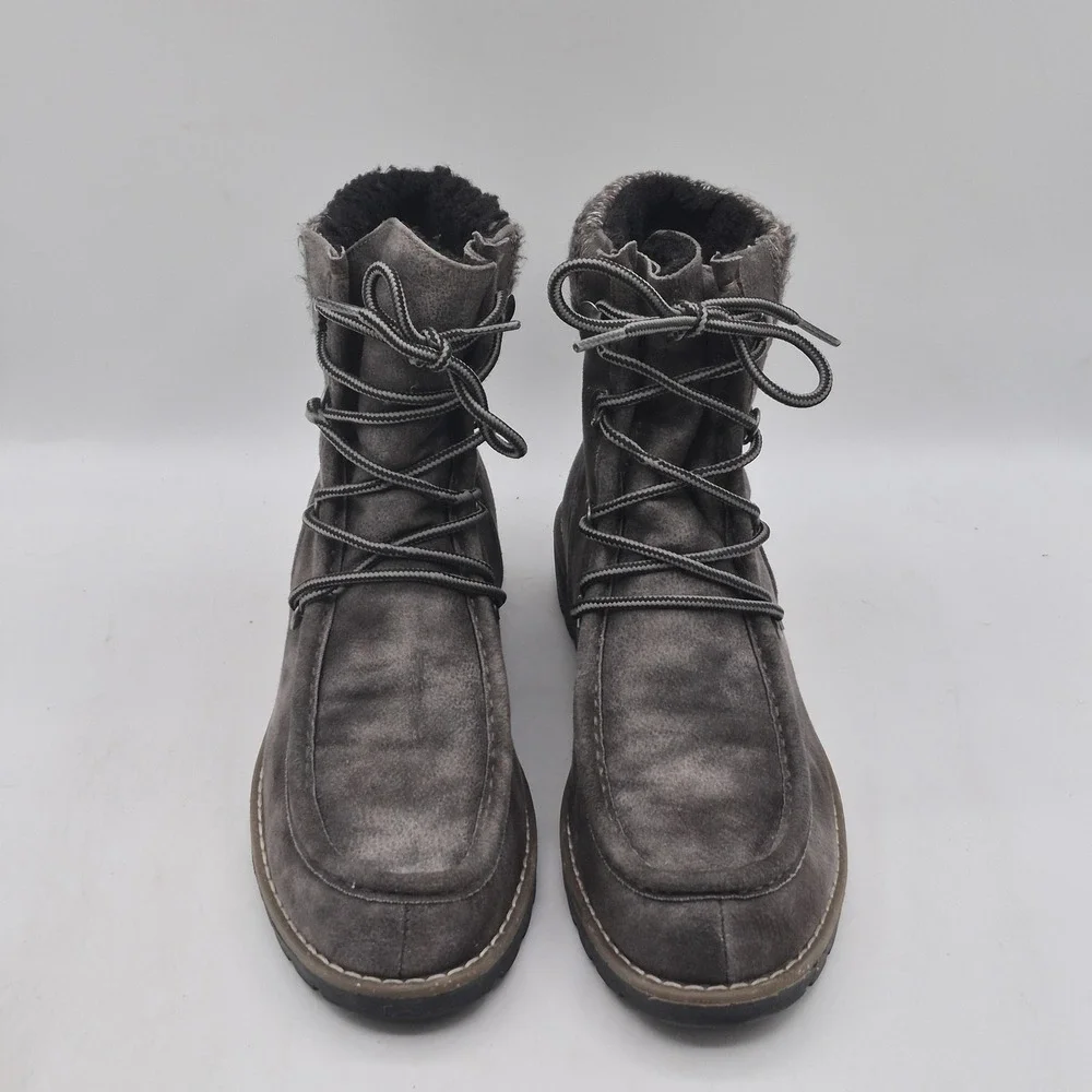 Mukluks Boots Womens Size 9 Gray Faux Suede Ankle Lace Up Faux‎ Fur Winter